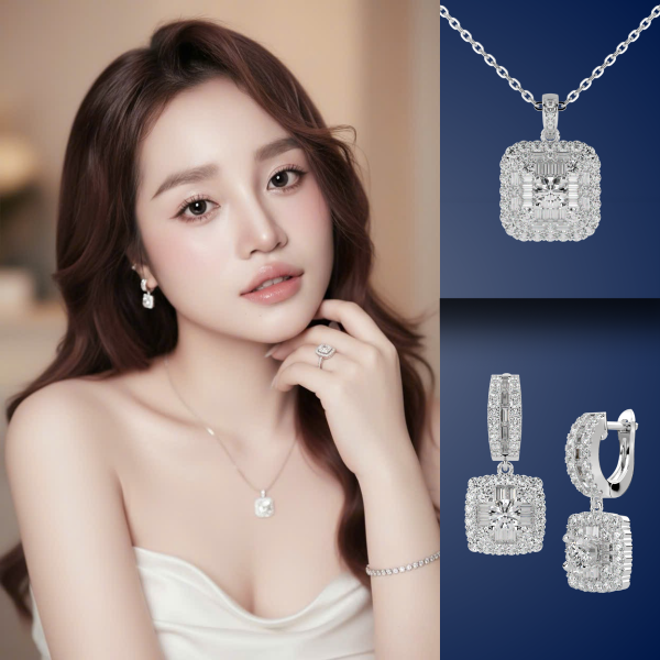 Nhẫn Kim Cương Nữ Halo Vuông